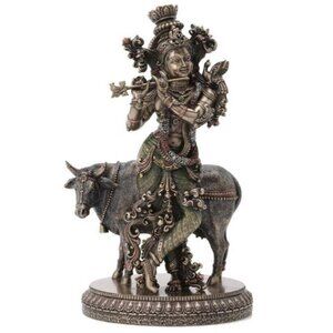 Krishna & The Cow Statue Veronese Design Studio  Bronze Finish Hindu Deity